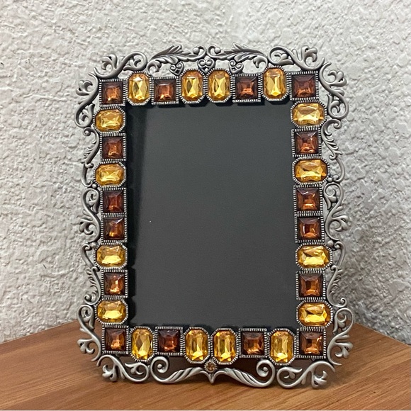 TWO’s Company Gold Amber Austrian Crystal Pewter Silver 4x3 Photo Picture Frame - Picture 2 of 11